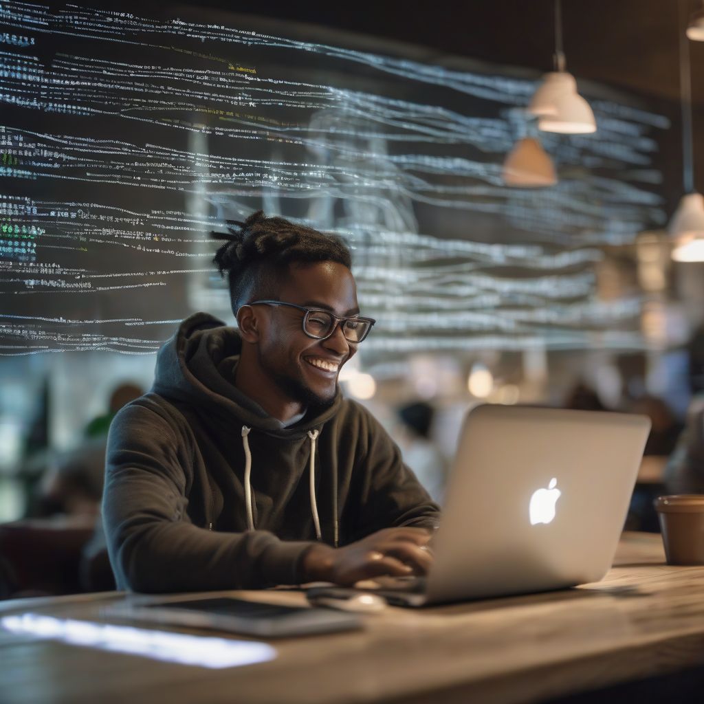 Web developer coding on a laptop